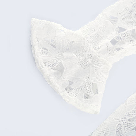 Noémie White Lace Midi Dress With Waist Belt & Embroidered Floral Design
