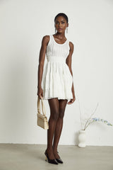 Noémie White Sleeveless Mini Dress With Flared Skirt