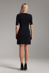 Nora Black Knit Dress with Metal Buttons for Women