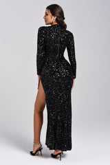 Nora Black Sequin Slit Dress