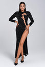 Nora Black Sequin Slit Evening Dress