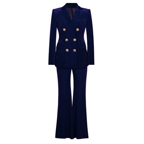 Nora Blazer & Flared Trousers – Velvet Power Suit – Slim Fit Double - Breasted Design