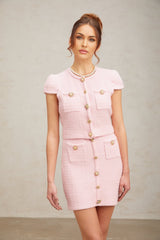 Nora Skirt & Top Set Crystal Embellished Pink Knit