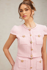 Nora Skirt & Top Set Crystal Embellished Pink Knit