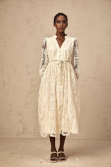 Norah Lace Embroidery Midi Dress in Neutrals