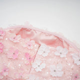 Norah Mini Dress Pink & White 3D Petal Puffy Scallop Hem