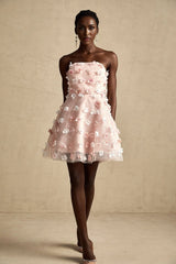 Norah Mini Dress Pink & White 3D Petal Puffy Scallop Hem