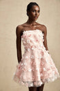 Norah Mini Dress Pink & White 3D Petal Puffy Scallop Hem