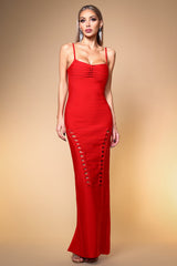 Norah Red Evening Dress Bodycon Silhouette Edgy Detailing Glamorous Party Sophisticated Fabric Comfortable Fit Dance Confidence Style