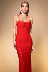 Norah Red Evening Dress with Silhouette Detailing for Glamorous Parties