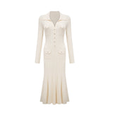 Nouria white mermaidhem knit midi dress