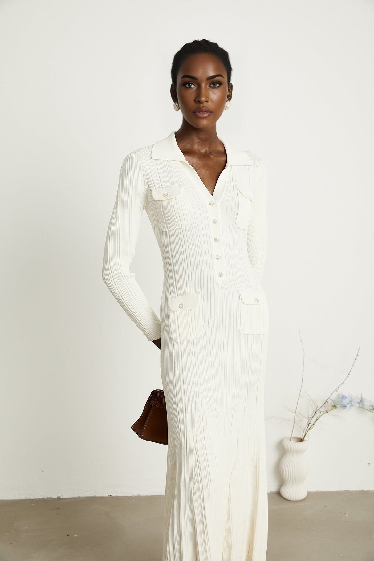 Nouria white mermaidhem knit midi dress