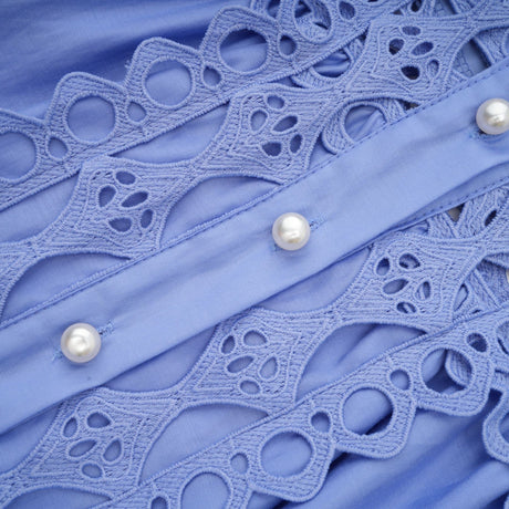 Nova Blue Cut - Out Lace Mini Dress With Waistbelt and Button Front