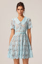 Nunzia Blue Lace Floral Collar Mini Dress Summer Garden Party Outfit