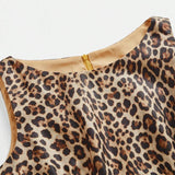 Nunzia Midi Dress - Round Neck - High Waist - A Line - Leopard Print - Elegant