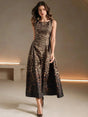 Nunzia Midi Dress - Round Neck - High Waist - A Line - Leopard Print - Elegant