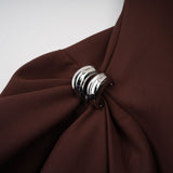 Nunzia Mini Dress Brown Asymmetric Neck Puff Cinched Waist