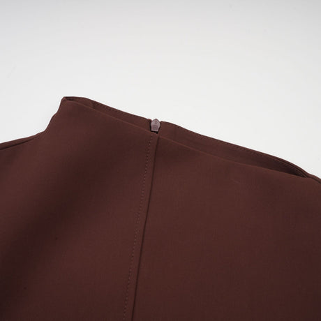 Nunzia Mini Dress Brown Asymmetric Neck Puff Cinched Waist