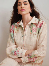 Oakley Midi Dress - Shirt Collar - Bishop Sleeve - High Waist - Floral Pattern - Elegant Style
