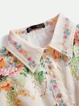 Oakley Midi Dress - Shirt Collar - Bishop Sleeve - High Waist - Floral Pattern - Elegant Style