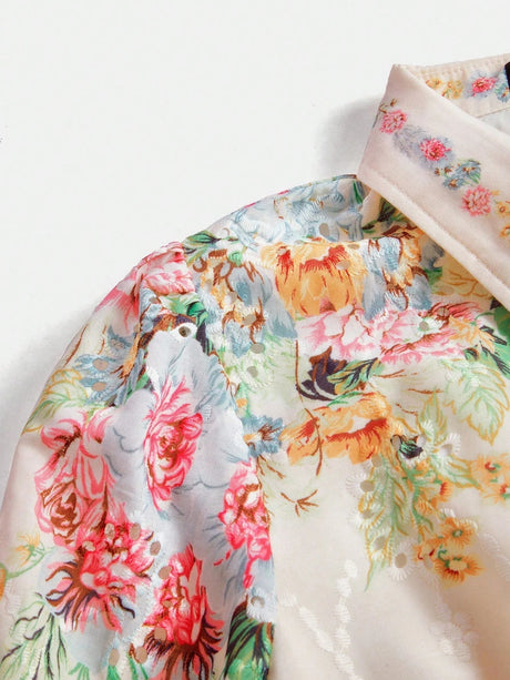 Oakley Midi Dress - Shirt Collar - Bishop Sleeve - High Waist - Floral Pattern - Elegant Style