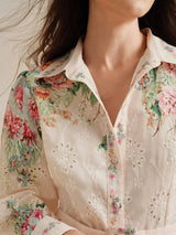 Oakley Midi Dress - Shirt Collar - Bishop Sleeve - High Waist - Floral Pattern - Elegant Style