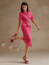 Oakley Midi Dress - Shirt Collar - Elegant Style - High Waist - Pocket Details - Slim Fit