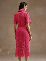 Oakley Midi Dress - Shirt Collar - Elegant Style - High Waist - Pocket Details - Slim Fit