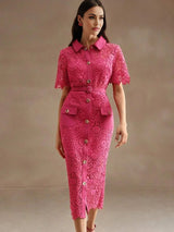 Oakley Midi Dress - Shirt Collar - Elegant Style - High Waist - Pocket Details - Slim Fit