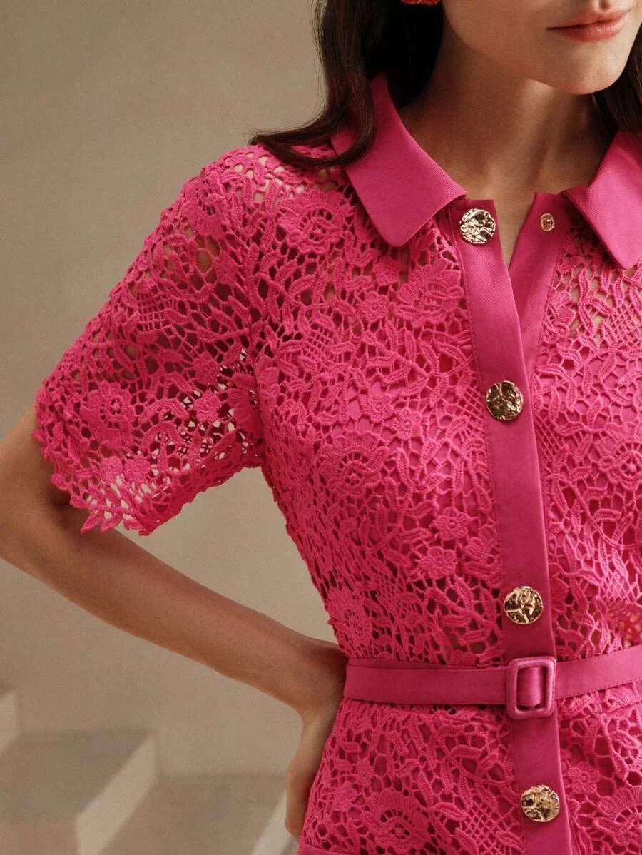 Oakley Midi Dress - Shirt Collar - Elegant Style - High Waist - Pocket Details - Slim Fit