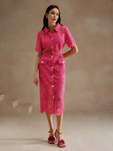 Oakley Midi Dress - Shirt Collar - Elegant Style - High Waist - Pocket Details - Slim Fit