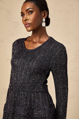 Oakley Mini Dress Sequin Tiered Scallop Hem Black