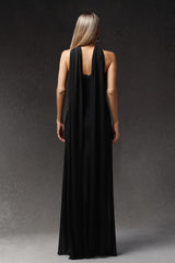 Octavia Black Asymmetrical Neckline Tulle Maxi Dress Elegant Formal Evening Wear