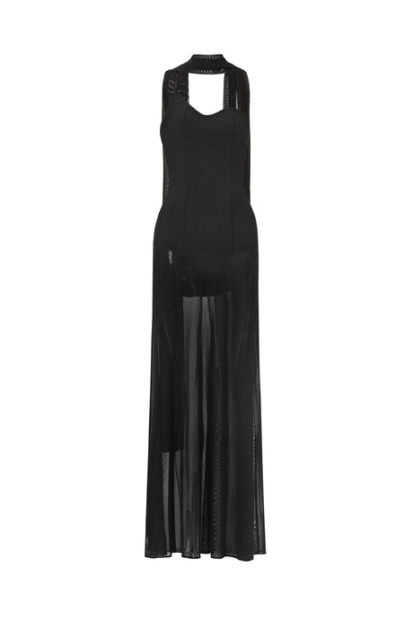 Octavia Black Asymmetrical Neckline Tulle Maxi Dress Formal Evening Wear