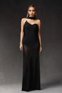 Octavia Black Maxi Dress Asymmetrical Neckline Tulle Layers Formal Evening Wear Body-Hugging Fit Sheer Detailing Strappy Heels Statement Jewelry
