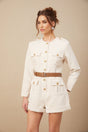 Octavia Bodysuit Long Sleeve Buttoned Cuffs Round Neck Gold Buttons