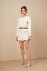 Octavia Bodysuit Long Sleeve Buttoned Cuffs Round Neck Gold Buttons