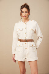 Octavia Bodysuit Long Sleeve Buttoned Cuffs Round Neck Gold Buttons