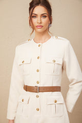 Octavia Bodysuit Long Sleeve Buttoned Cuffs Round Neck Gold Buttons