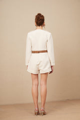 Octavia Bodysuit Long Sleeve Buttoned Cuffs Round Neck Gold Buttons