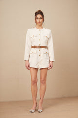 Octavia Bodysuit Long Sleeve Buttoned Cuffs Round Neck Gold Buttons