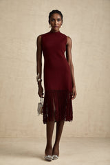 Octavia Midi Dress Vibrant Red Fringe Detail Crew Neck