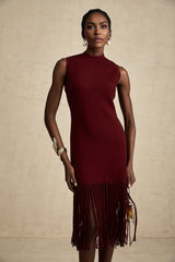 Octavia Midi Dress Vibrant Red Fringe Detail Crew Neck