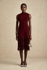 Octavia Midi Dress Vibrant Red Fringe Detail Crew Neck