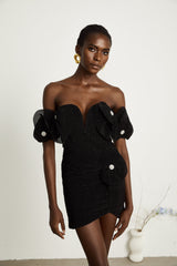 Odette black floralappliqué mini dress