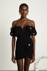 Odette black floralappliqué mini dress