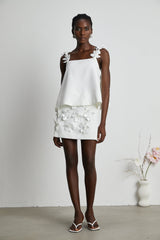Odette white fauxfloral top  skirt matching set