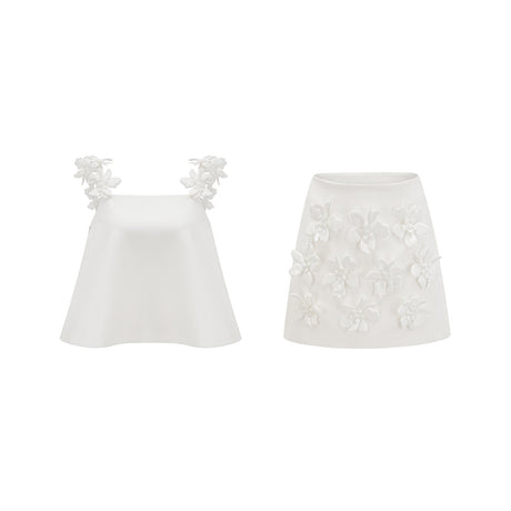 Odette white fauxfloral top  skirt matching set