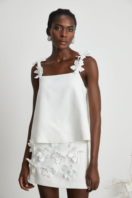 Odette white fauxfloral top  skirt matching set
