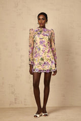 Ofelia Mini Dress Purple Floral Appliqu Embroidered Tulle